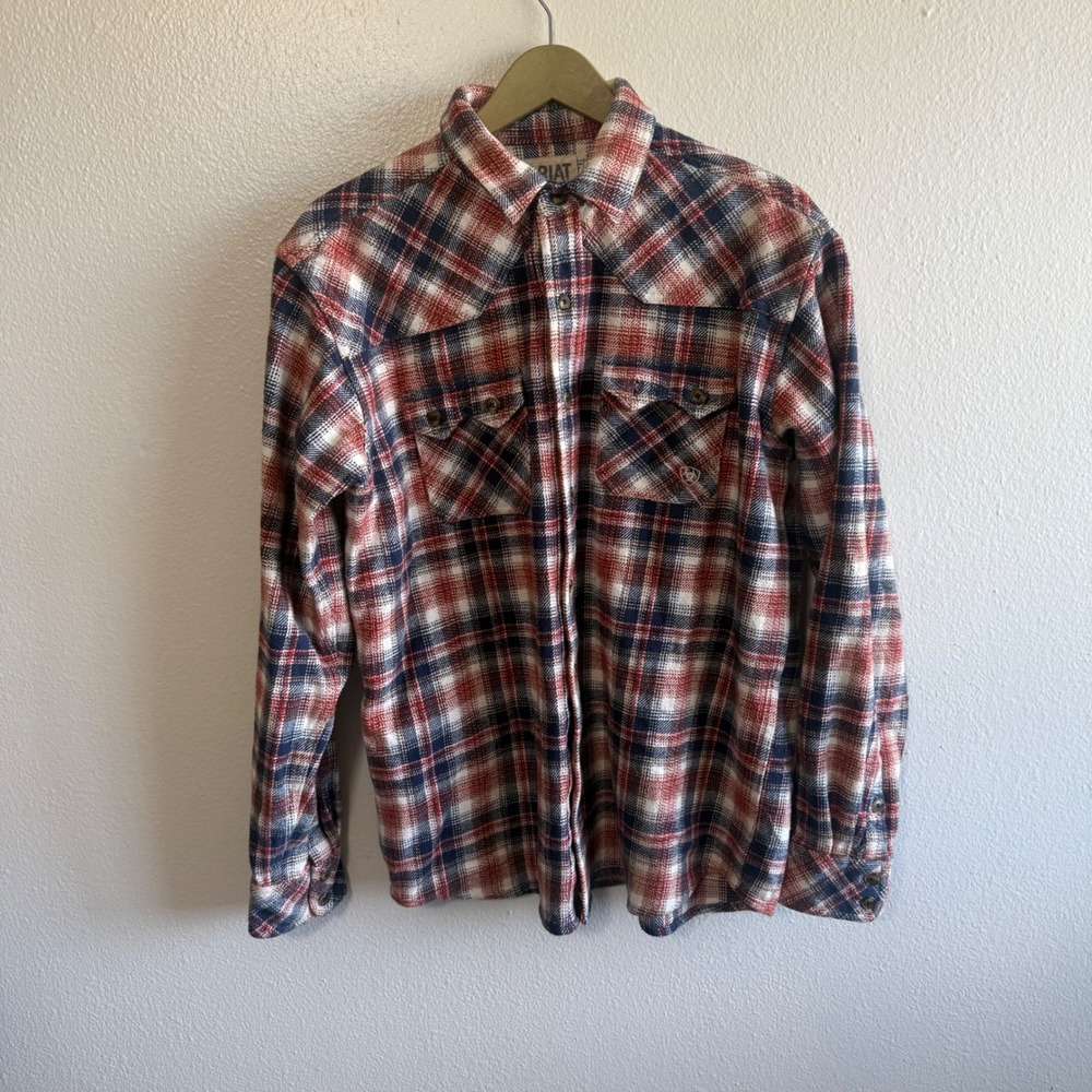 Ariat Men's Large Retro Red Blue Plaid Flannel Button Up Shirt Western Country